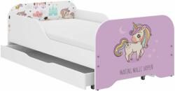 Wooden Toys MIKI gyerekágy 140x70cm matraccal és ágyneműtartóval - Rózsaszín Unikornis (Miki140szufUnicornRozowy)