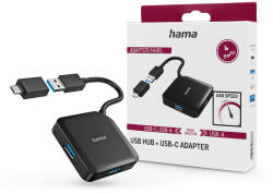 Hama USB-A / Type-C elosztó HUB 4x USB-A bemenettel - HAMA HUB + USB-C Adapter -fekete - rexdigital