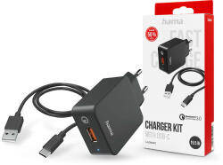 Hama hálózati töltő adapter USB bemenettel + USB - Type-C kábel - 19.5W - HAMA Charger Kit with USB-C QC3.0 - fekete - rexdigital
