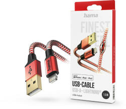 Hama USB-A - Lightning adat- és töltőkábel 1, 5 m-es vezetékkel - HAMA ReflectiveUSB-A - Lightning Cable - piros - rexdigital