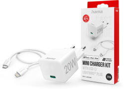 Hama hálózati töltő adapter Type-C bemenettel + Type-C - Lightning kábel - 20W -HAMA Mini Charger Kit - fehér - rexdigital