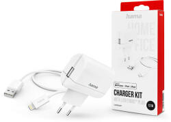 Hama hálózati töltő adapter USB bemenettel + USB - Lightning kábel - 12W - HAMA Charger Kit with Lightning Plus - fehér - rexdigital
