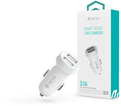 DEVIA 2xUSB szivargyújtó töltő adapter - Devia Smart Series Car Charger - 5V/3, 1A - fehér - rexdigital