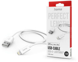 Hama USB-A - Lightning adat- és töltőkábel 1, 5 m-es vezetékkel - HAMA USB-A - Lightning Cable - fehér - rexdigital