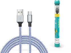 DEVIA USB - USB Type-C töltő- és adatkábel 1 m-es vezetékkel - Devia Tube for Type-C USB 2.4A - ezüst/kék - rexdigital