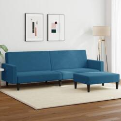 vidaXL 2 személyes kék bársony kanapéágy lábtartóval (3216235)