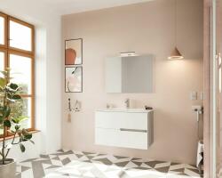 Savinidue Eva 80cm-es 2 fiókos fürdőszobaszekrény fényes fehér & szürke tölgy + mosdó - sprintbutor