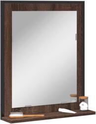 vidaXL barna tölgy szerelt fa fürdőszobai tükör polccal 50x12x60 cm (842420) - vidaxl