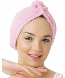 4home Turban de păr din frotir cu uscare rapidă roz