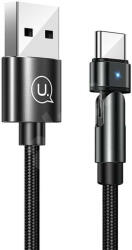USB töltő- és adatkábel, USB Type-C, 100 cm, 2000 mA, 180 fokban forgatható fej, LED-es, cipőfűző minta, Usams U60, fekete, US-SJ477