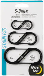 NiteIze SB234-03-01 S -Biner® acél dupla karabiner kombináció - 3-as csomag - fekete (SB234-03-01)