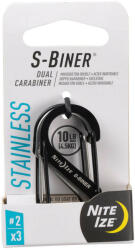 NiteIze SB2-A1-3R3 S -Biner® acél dupla karabiner #2 - 3-as csomag - fekete/acél (SB2-A1-3R3)