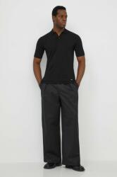 Calvin Klein póló selyemkeverékkel fekete, sima - fekete M