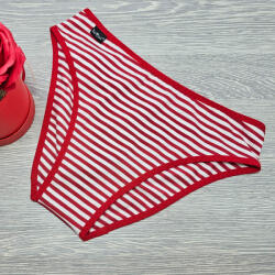 Barones bikini fazonú pamut női bugyi piros-fehér keskeny csíkos XL 64677