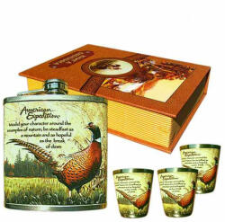 TifanTEX Butelcă Fazan cu 3 pahare (Cadou butelcă pentru alcool) (3406E5)