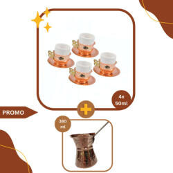 Fabricadetuica Pachet LoveCoffee, Set 4 Cesti Cupru 50 ml + Ibric Cafea 380 ml