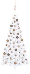  Jumătate brad crăciun pre-iluminat cu set globuri, alb, 240 cm (3077572)
