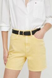 Tommy Hilfiger pantaloni scurți jeans femei, culoarea galben, uni, high waist WW0WW41322 PPYH-SZD060_11X