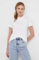 Calvin Klein Jeans tricou din bumbac femei, culoarea alb J20J223222 PPYH-TSD1FY_00X