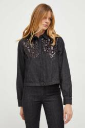KARL LAGERFELD camasa jeans femei, culoarea negru, cu guler clasic, regular PPYH-KDD05F_99X