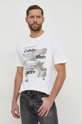 Calvin Klein Jeans tricou din bumbac bărbați, culoarea alb, cu imprimeu J30J325184 PPYH-TSM1NT_00X