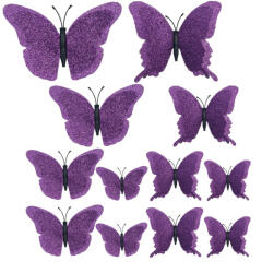12 darabos tortadekoráció - Csillogó pillangó - Lila