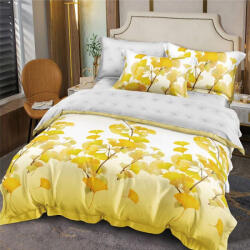 Lenjerii de pat Lenjerie de pat 6 piese finet, pucioasa, cearceaf de pat cu elastic, galben cu frunze