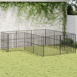  Țarc pentru câini cu 12 panouri, negru, oțel galvanizat (3209558)