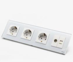 Tosyco Priză Schuko triplă + TV + LAN cu ramă din sticlă (TOS-C3SK1TV1L-W)