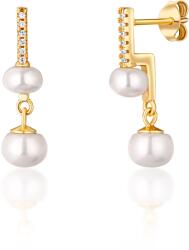 JwL Luxury Pearls Ötletes sárga arany fülbevaló valódi gyöngyökkel és cirkóniumokkal JL0772 - vivantis