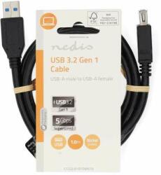 Nedis Cablu USB | USB 3.2 Gen 1 | USB-A Plug | USB-A Socket | 5 Gbps | Nichelată | 1.00 m | Rotund | PVC | Negru | Etichetă (CCGL61010BK10)