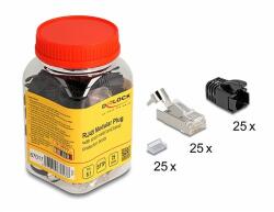 Delock RJ45 Moduláris csatlakozó feszültség mentesítővel Cat. 8.1 és hajlítás védő papucsokkal 25 db. -os szett (67017)