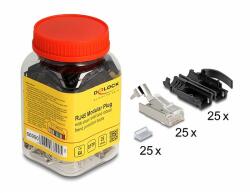 Delock RJ45 Moduláris apa csatlakozó húzásgátló Cat. 6A és robusztus hajlításvédő védőburkolat 25 db-os készlet (66990) - dellaprint
