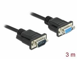 Delock Sub D9-es, null modemű, RS-232 soros kábel, apa-anya, 3 m (86617)