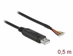 Delock Adapter cable USB 2.0 Type-A to Serial RS-232 with 9 open wires + Shielding 0.5 m (90415)