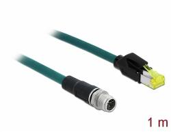 Delock Hálózati kábel M12 8 tűs X-kódú RJ45 Hirose csatlakozóhoz TPU borítás 1 m hosszú (85429) - dellaprint