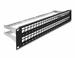 Delock 19 Keystone patch panel 48 porttal és tehermentesítőkkel 2U fekete (66878)