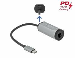 Delock Szürke USB Type-C adapter tápellátó portos Gigabit LAN-hez (64116)