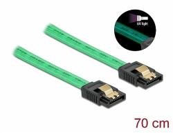 Delock 6 Gb/s SATA kábel UV fényhatással zöld színű, 70 cm (82112) - dellaprint