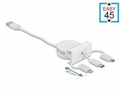 Delock Easy 45 modulos USB 2.0 3 az 1-ben behúzható kábel, A-típusú USB - USB-C , Micro USB és light (81375)