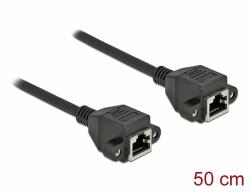 Delock Hálózat bővítő kábel S/FTP RJ45 anya - RJ45 anya Cat. 6A, 50 cm hosszú, fekete (87008)