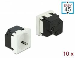 Delock 45 x 45 mm méretű, 45 elrendezésű Easy 45 földelt hálózati csatlakozóaljzat, 10 db. Fekete (81321)