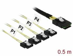 Delock Kábel Mini SAS SFF-8087 > 4 x 7 tűs SATA 0, 5 m fém (85800) - dellaprint