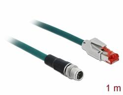 Delock Hálózati kábel M12 8 tűs X-kódú RJ45 csatlakozóhoz PVC borítás 1 m hosszú (85425)