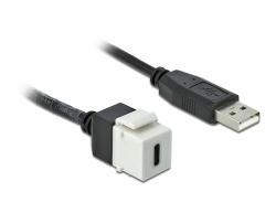 Delock Keystone modul, USB 2.0 C-csatlakozóhüvely > USB 2.0 A-csatlakozódugó, kábellel (86382) - dellaprint