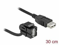 Delock Keystone modul, USB 2.0 A-csatlakozóhüvely 110 > USB 2.0 A-csatlakozóhüvely, kábellel fekete (86869) - dellaprint
