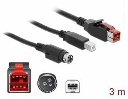 Delock PoweredUSB kábel apa 24 V > B-típusú USB apa + Hosiden Mini-DIN 3 tűs apa 3 m, POS nyomtatókh (85489)
