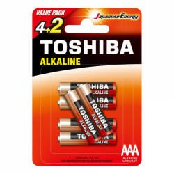 9518 TOSHIBA RED ALKALINE LR03 AAA 1, 5V alkáli elemek CSOMAG 6db (TOSBAT0225)