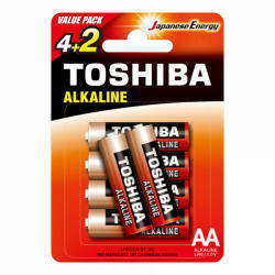 9518 TOSHIBA RED ALKALINE LR6 AA 1, 5V alkáli elemek CSOMAG 6db (TOSBAT0230)