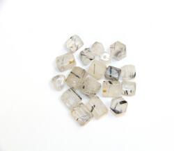 Cuart cu Turmalina Neagra Tub Fatetat 5-10 x 6-8 mm - Margele Pietre Semipretioase cu Gaura - Lot 18 Buc